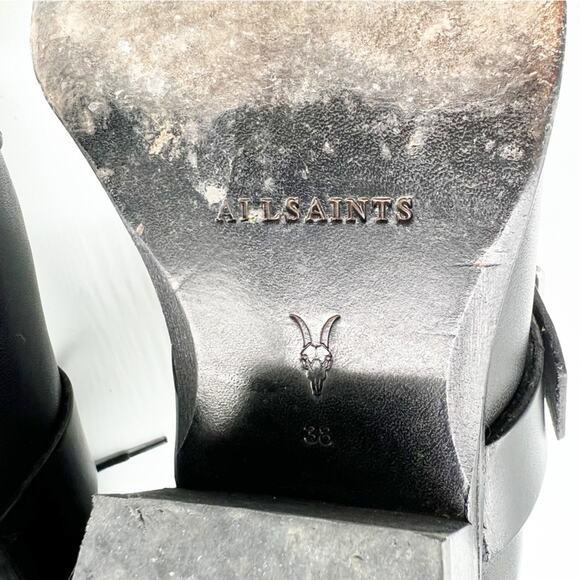 ALLSAINTS Katy Lace Up Leather Buckle Boots 8 Black - Picture 7 of 7